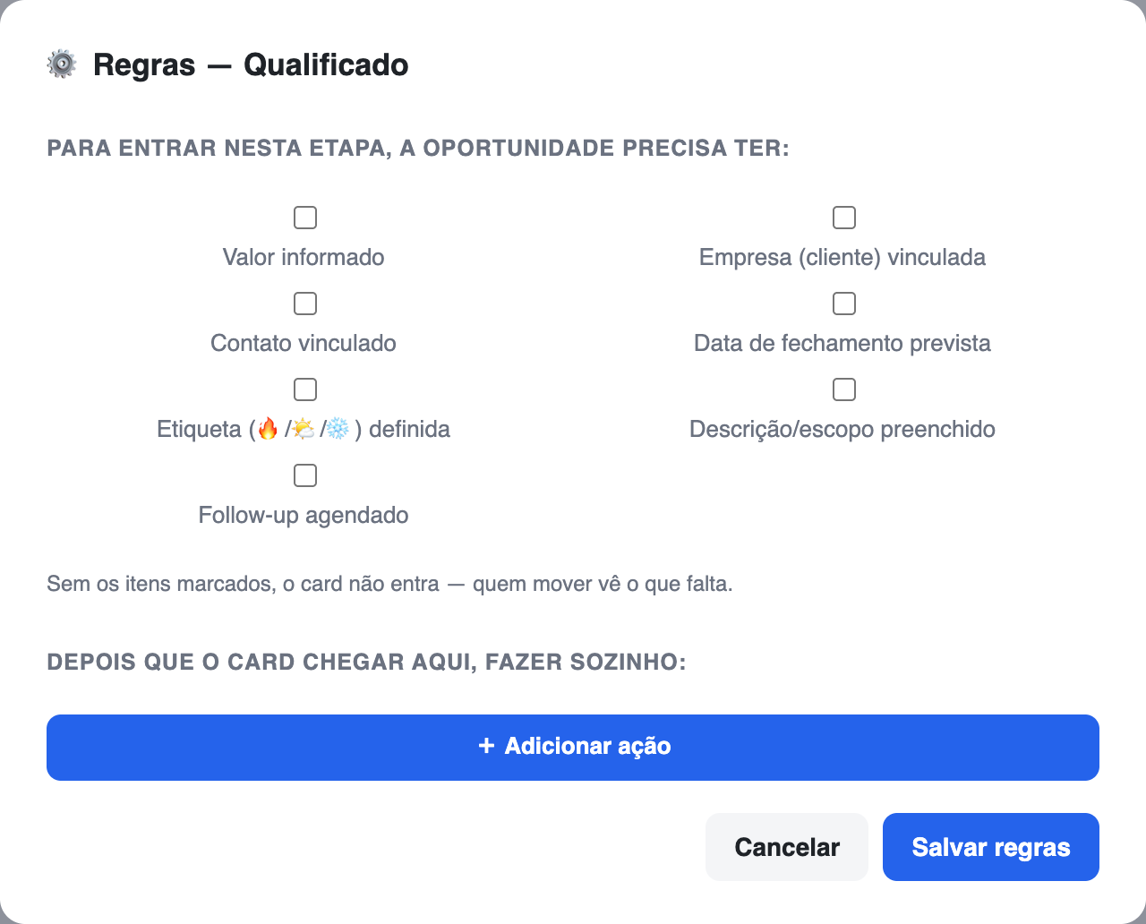 Configuração de condições e ações da etapa